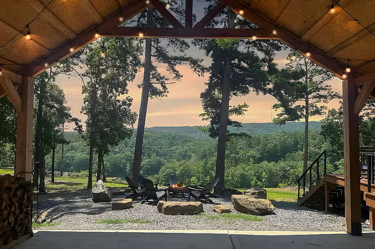 Outdoor seating and fire pit at a retreat setting