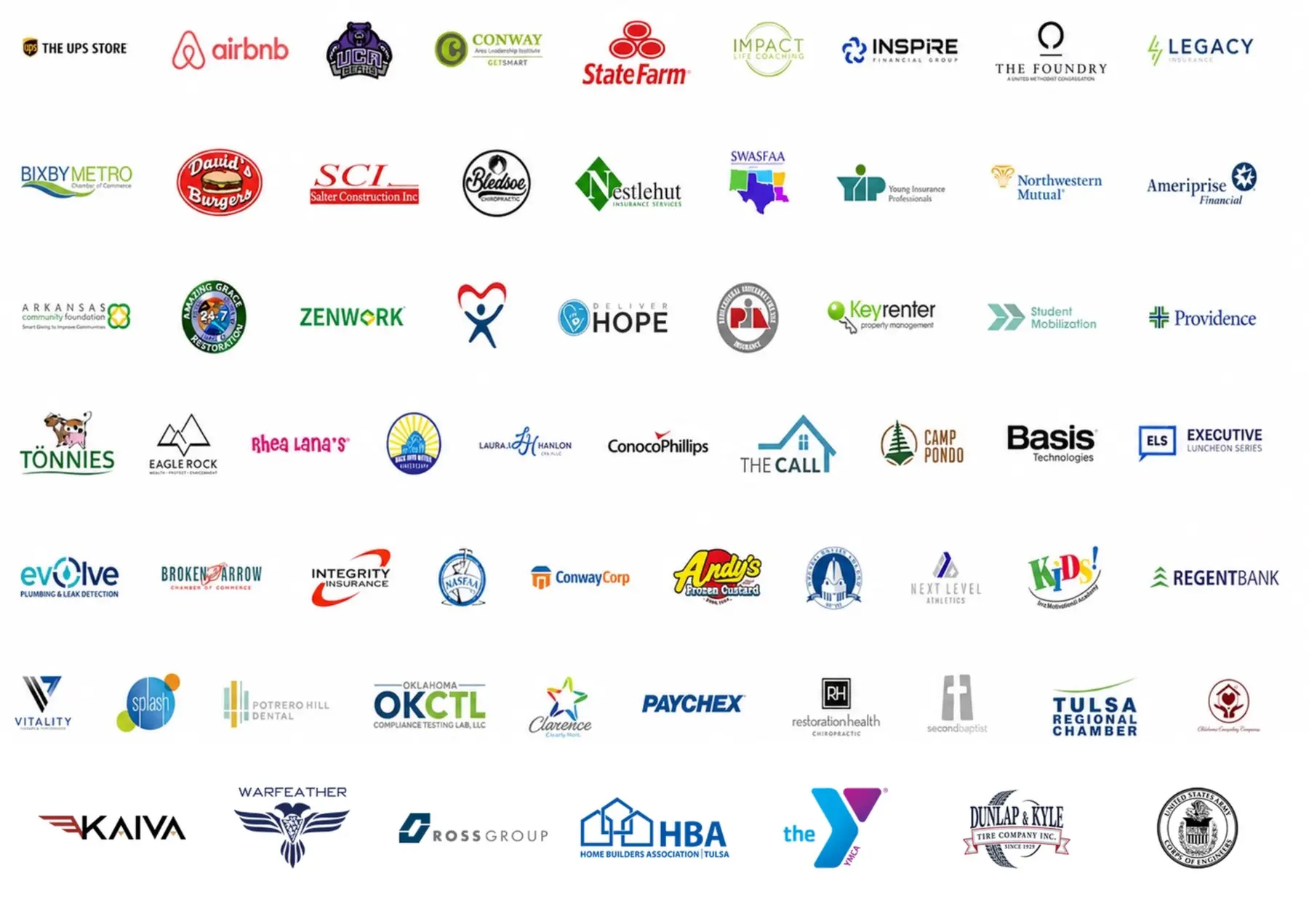 Organizations served by Your Teamwork Coach, including The UPS Store, Airbnb, State Farm, ConocoPhillips, Paychex, YMCA, and many others